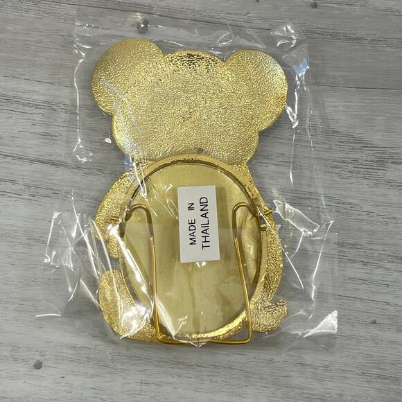 Vintage 24K Gold Plated 2 Toned Enameled Panda Bear Shape Mini Picture Frame - Picture 2 of 4